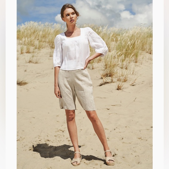 Linen Handmade Studio Tops - NEW Linen Handmade Studio Linen Square Neck Top Esther Large White Bishop Sleeve